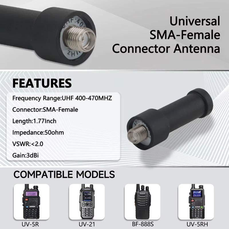 ABBREE Stubby Antenne mit SMA-Buchse für UHF 400-470 MHz, schwarze Mini-Antenne für Walkie Talkie - Bild 2