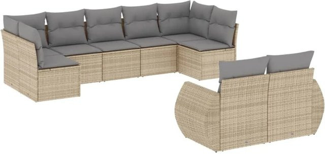 vidaXL 9-tlg. Garten-Sofagarnitur in U-Form aus Poly-Rattan in Beige und Hellgrau mit Sitzkissen und Rückenkissen - Bild 1