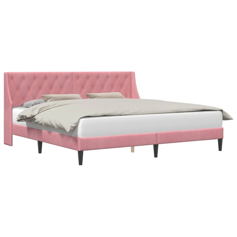 vidaXL Bettrahmen mit Kopfteil aus Samt in Rosa, B/T/H: 200 x 200 x 96 cm - Bild 2