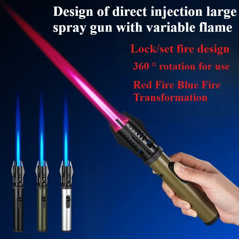 Hochtemperatur-Sprühpistole aus Metall mit 1800 Grad Flamme, winddichtes Butan-Gasfeuerzeug in Blau und Silber für Outdoor und Schweißarbeiten - Bild 2