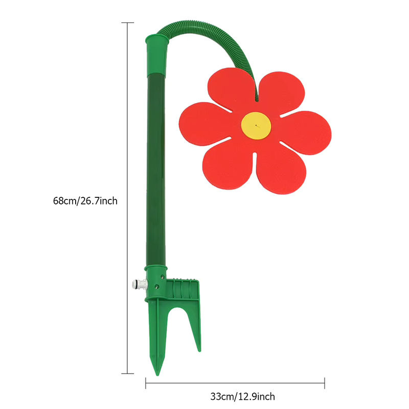 Rotierender Rasensprinkler in Blumenform mit Gänseblümchen-Design in Rot und Gelb zur Gartenbewässerung - Bild 4