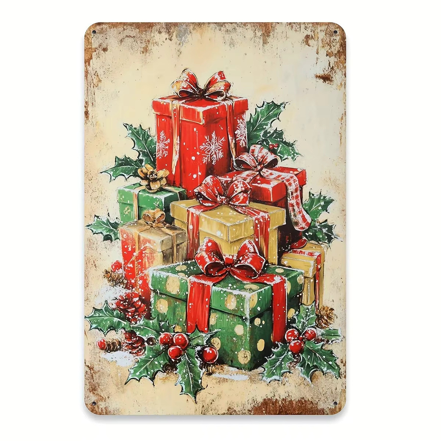 Metallschild Merry Christmas im Vintage-Stil von Easy-Han, rechteckige Wandkunst aus Metall in Multicolour, Breite: 20,32 cm, Höhe: 30,48 cm - Bild 2
