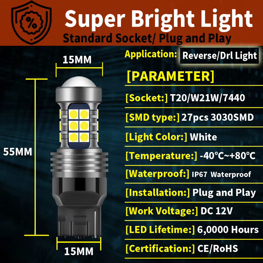 Neallor LED Canbus Rückfahrlicht und Tagfahrlicht Set, 2 Stück, T20 W21W WY21W 7440 7440NA 7505, 12V 21W, W3x16d - Bild 2
