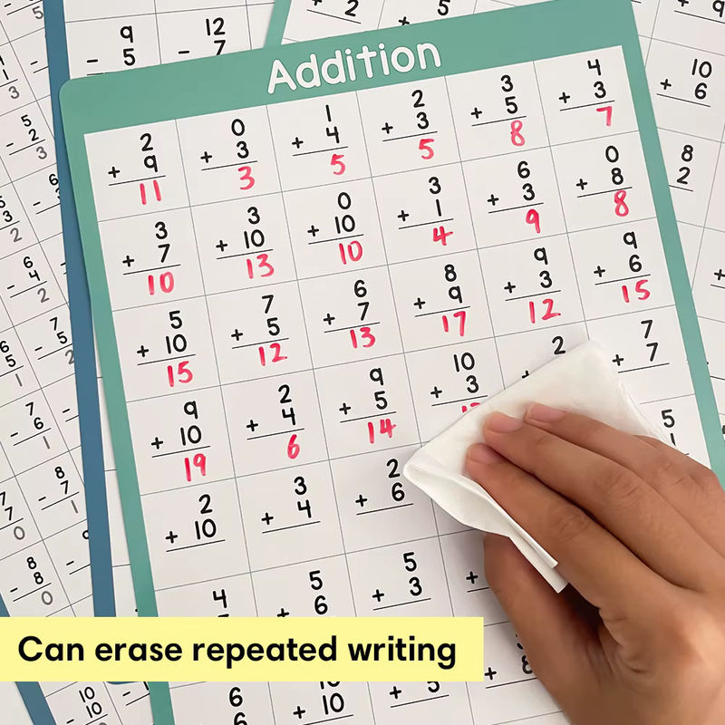 4-teiliges QKX Mathe-Lernposter Set für Kinder mit Addition und Subtraktion der Ziffern 0-10, abwischbare Rechenübungsposter in mehrfarbigem Design, Hochformat, 28,2 x 28,2 cm - Bild 5