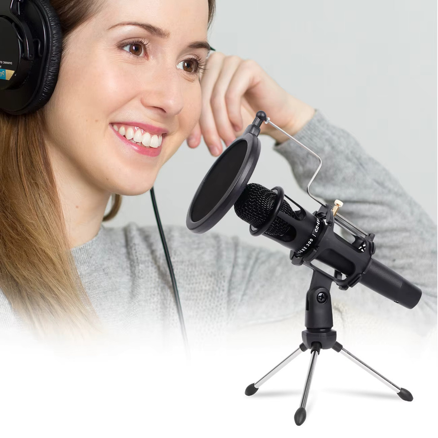 Depusheng verstellbarer Desktop-Mikrofonständer für Studio-Kondensatormikrofone mit Windschutzscheibe in Schwarz - Bild 2
