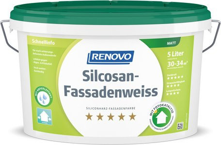 RENOVO Fassadenfarbe für Mauerwerk, Weiß, Matt, Wasserbasierte Dispersionsfarbe - Bild 1