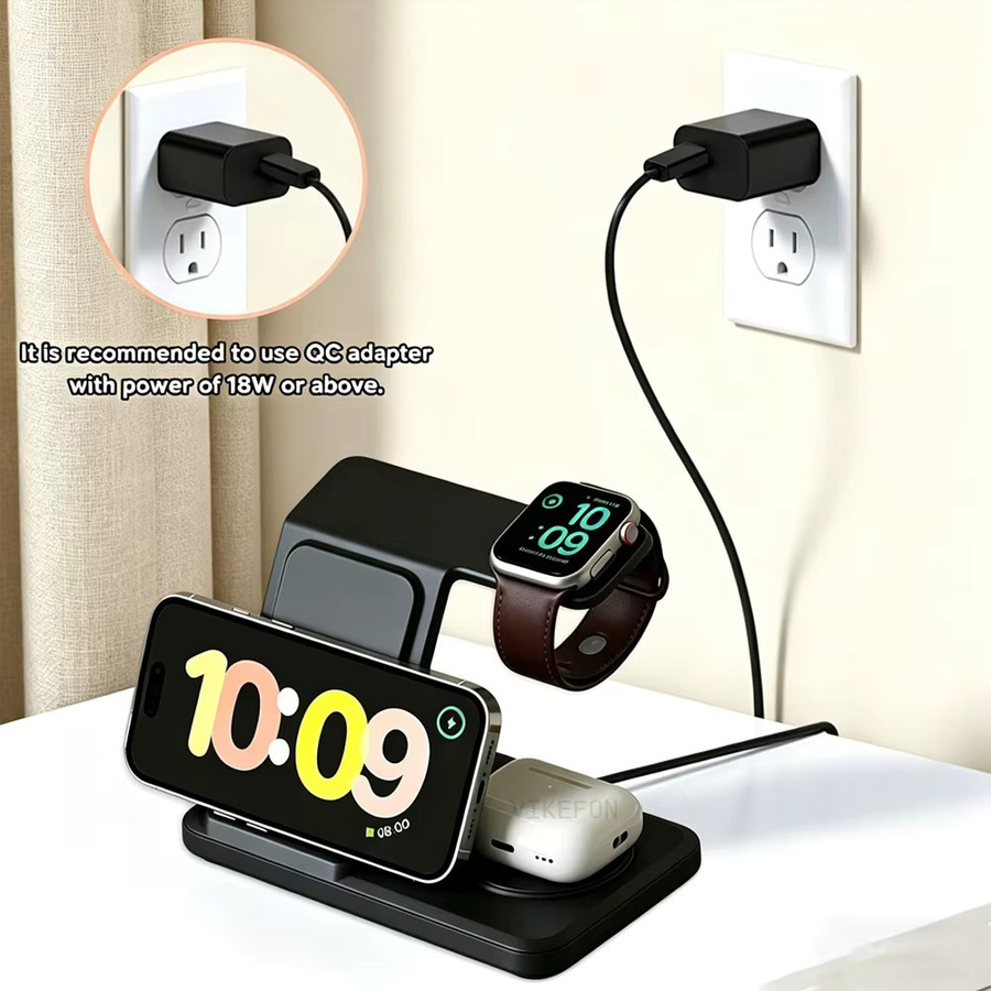 VIKEFON 3-in-1 Kabellose Ladestation für iPhone, Apple Watch und AirPods, Schneller Ladeständer für iOS-Geräte - Bild 1