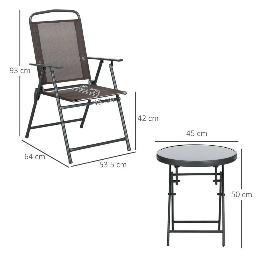 Outsunny 3-teiliges Bistro-Set aus Metall und Glas in Braun für Garten Balkon und Terrasse B/H/L: 64 x 93 x 53,5 cm - Bild 3