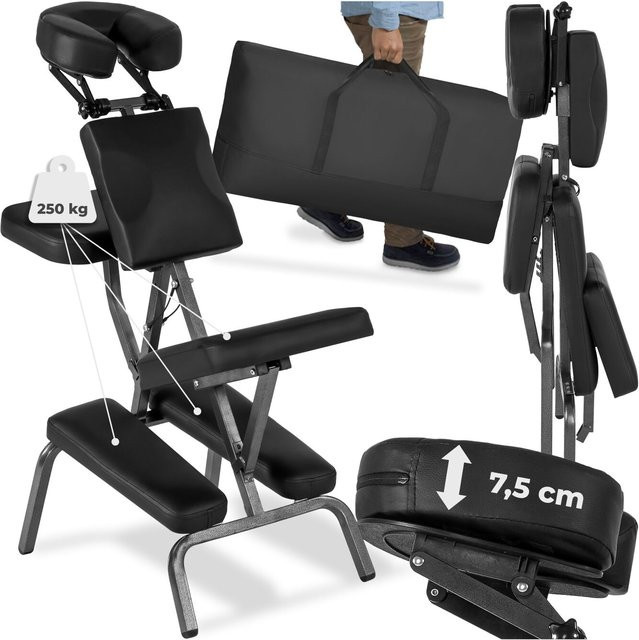 tectake Massagestuhl klappbar in Schwarz mit gepolsterten Armlehnen, B/T/H: 80 x 50 x 105 cm - Bild 1