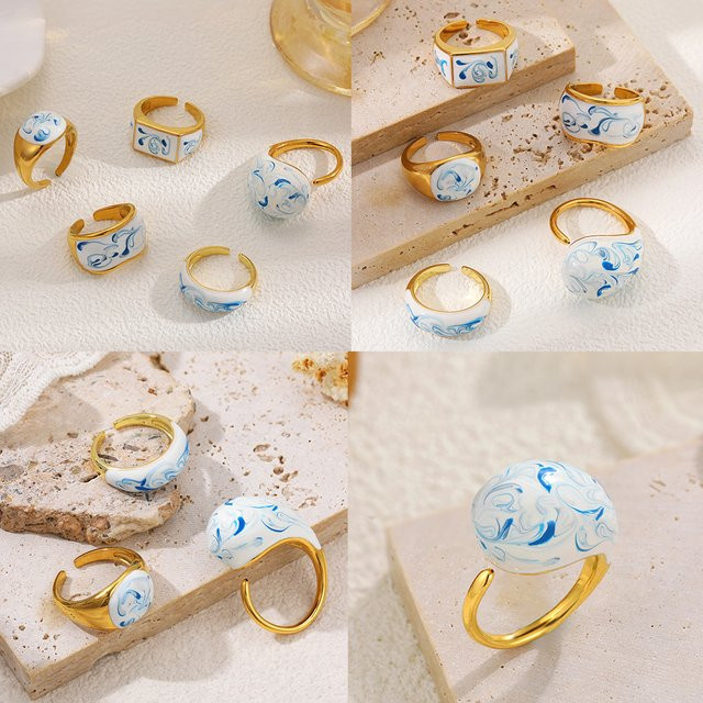 Erpels Fingerring, blaue Blume Emaille, Edelstahl, Damen - Bild 1