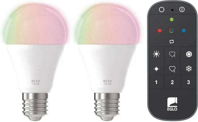 Eglo Connect LED-Leuchtmittel E27 Set mit Fernbedienung, RGBW, dimmbar, 2er Set, Weiß/Multicolor, 9 W - Bild 1