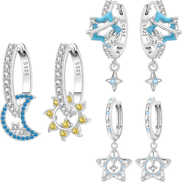 Orstarry Ohrringe, 925 Silber, Stern Mond Sonne, Damen - Bild 1