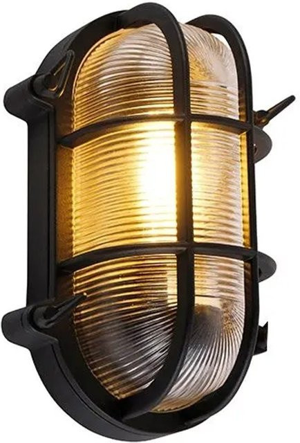 QAZQA Nautica Wand- und Deckenleuchte Schwarz Oval aus Metall und Glas IP44 dimmbar E27 - Bild 1