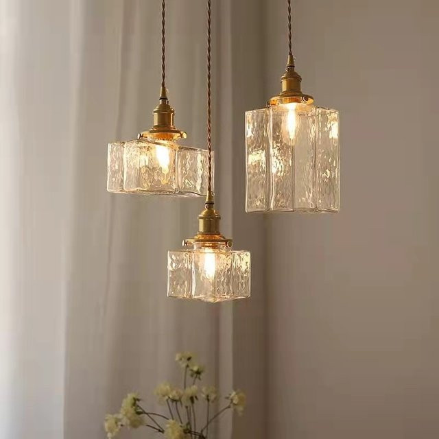 LZPZ RUI Pendelleuchte im japanischen Vintage-Stil aus Messing und Glas in Gold/Messing mit transparentem Schirm für Schlafzimmer und Esszimmer - Bild 1