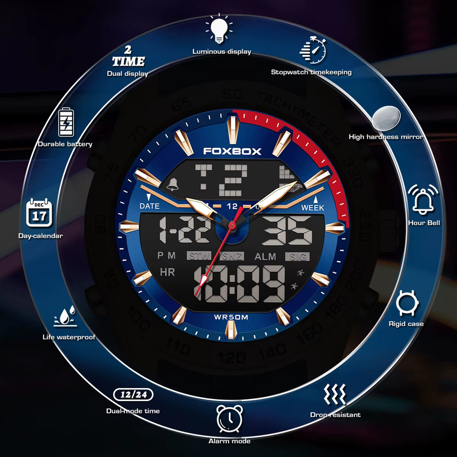 FOXBOX Digitaluhr, Quarz, Kunststoff, Schwarz, Herren - Bild 5