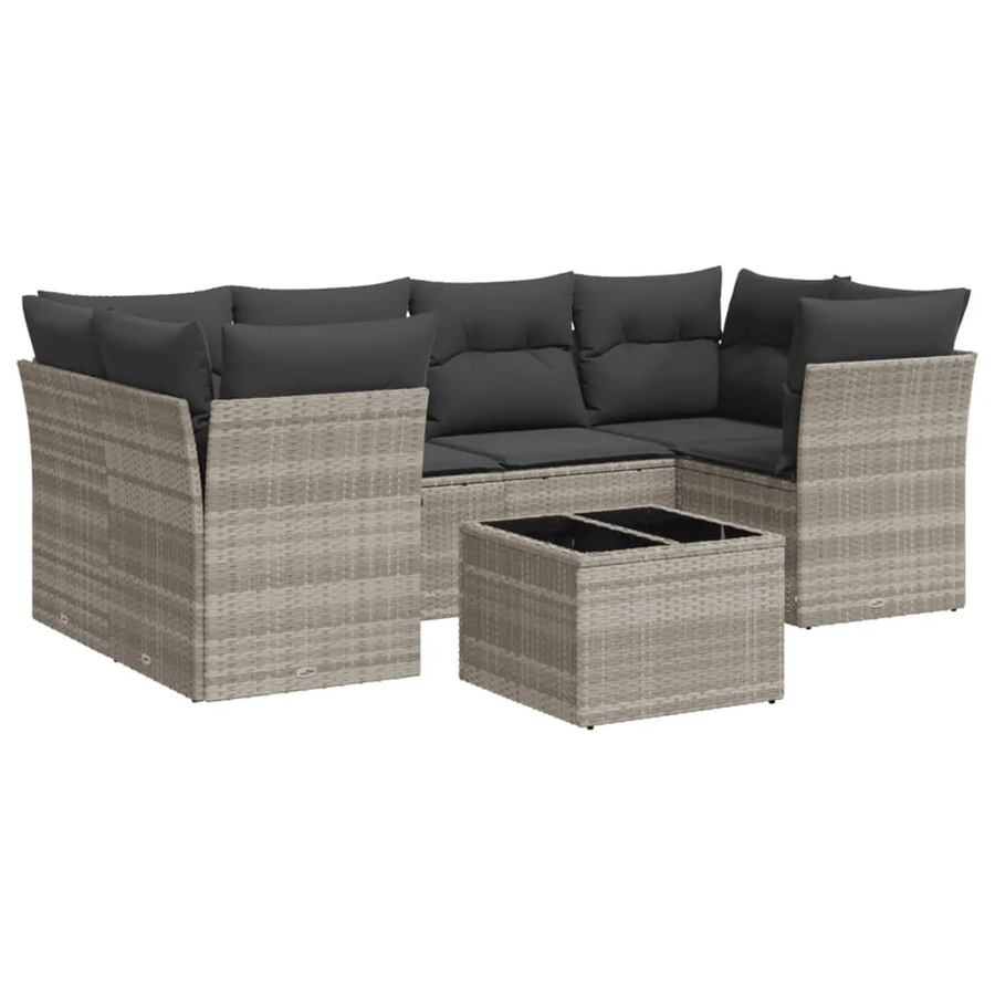 vidaXL 7-teilige Garten-Sofagarnitur in U-Form aus Polyrattan mit Kissen in Hellgrau - Bild 2