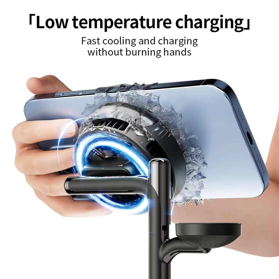 VIKEFON Magnetisches kabelloses Ladegerät mit TEC ICE Kühlung und Bluetooth-Lautsprecher, 25W Schnellladung für iPhone, Apple Watch und AirPods, Schwarz - Bild 2
