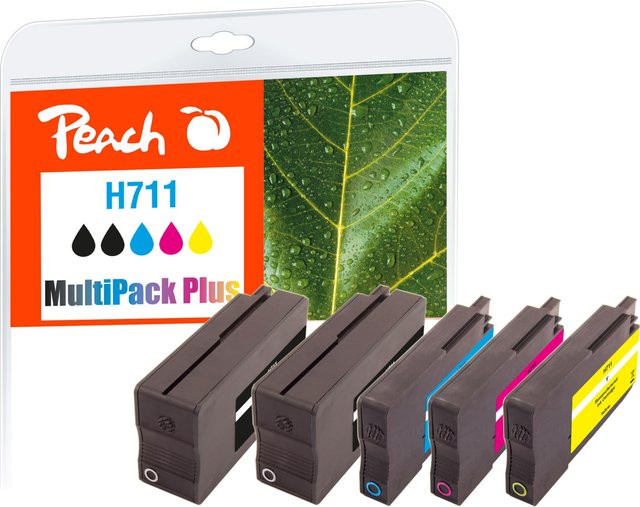 Peach HP 711 Druckerpatronen Set für HP DesignJet T 520, 5er Pack, wiederaufbereitet, Multicolor (2x Schwarz, Cyan, Magenta, Gelb) - Bild 1