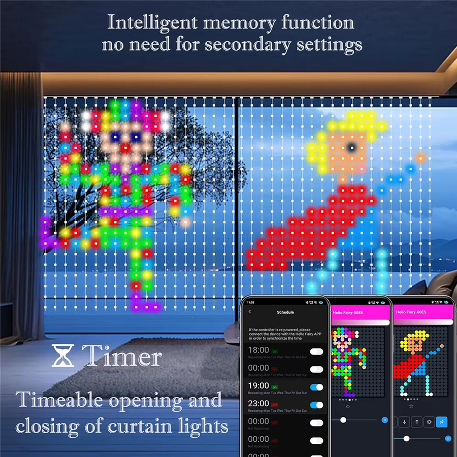 Intelligente RGB LED Vorhangleuchten mit Musikfunktion, App-Steuerung und Fernbedienung, Multicolour Partylichter für Hochzeit, Geburtstag und Valentinstag - Bild 2