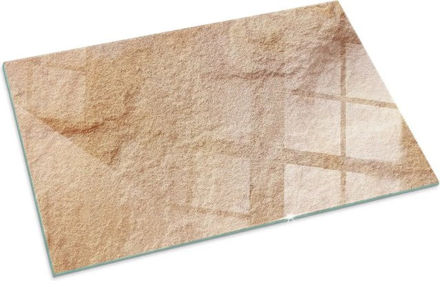 Tulup Kamin-Glasplatte in Beige mit Natursteinstruktur, Rechteck, B: 100 cm, H: 70 cm - Bild 1