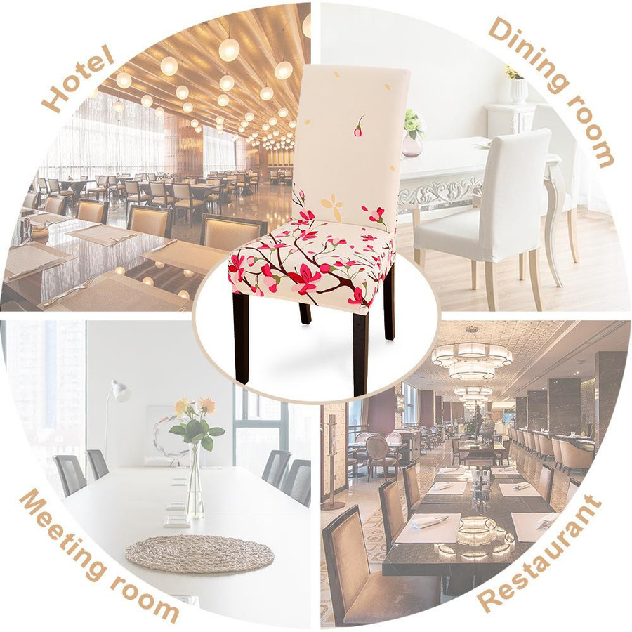Blumen-Serie Stuhlbezug Weißer Regen mit floralem Druck, waschbare Stretch-Stuhlhussen aus Polyester-Elastan für Esszimmer und Hotel, Mehrfarbig - Bild 2