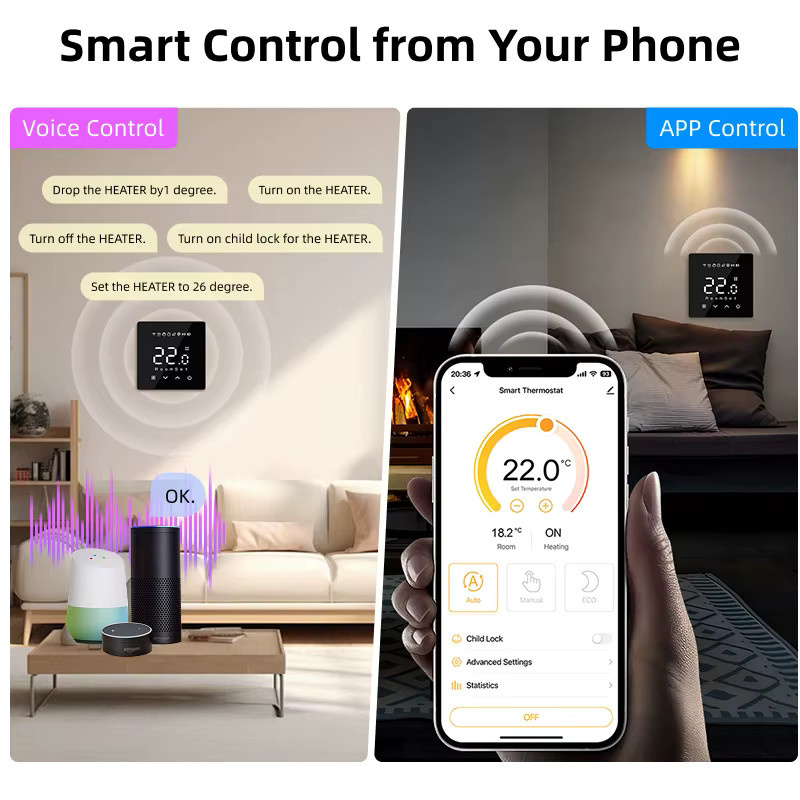 EZAIOT Tuya WLAN-Thermostat in Weiß, intelligenter Regler für Gas- und Elektro-Fußbodenheizung mit App-Steuerung und Google Alexa Integration - Bild 2