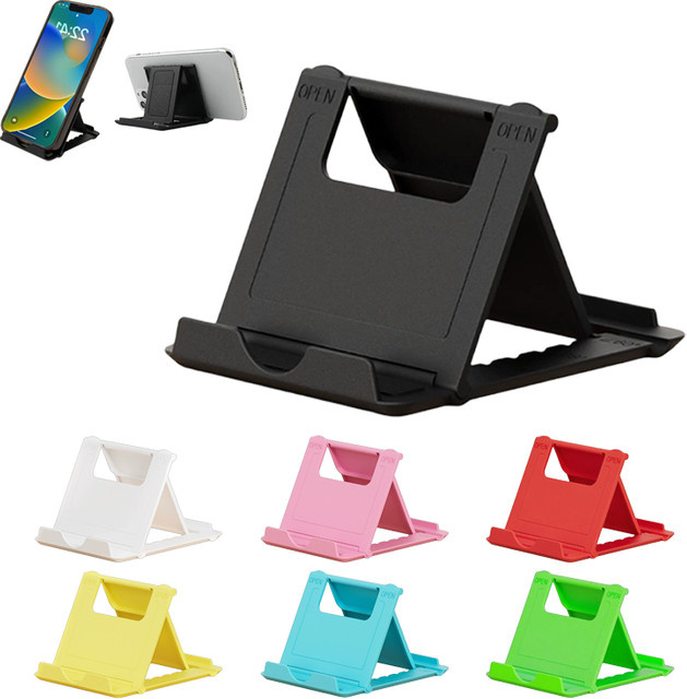 Tragbarer Mini Desktop Handy Ständer aus Kunststoff, faltbare und verstellbare Halterung in Gelb - Bild 1