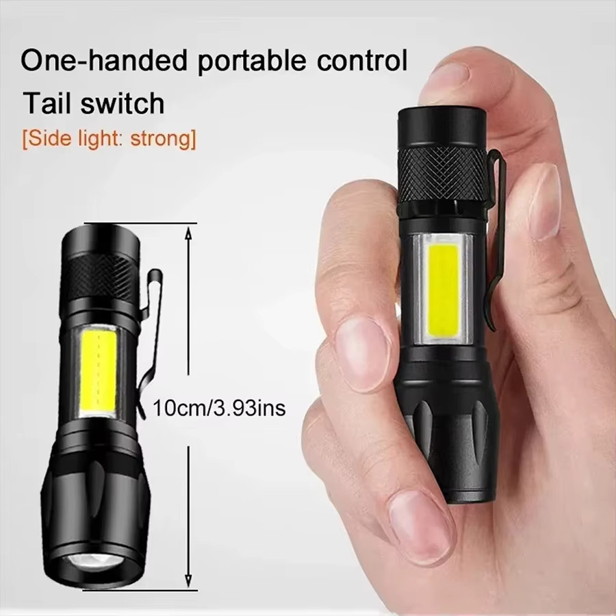 Heinast Mini LED Camping Taschenlampe mit COB und XPE, USB aufladbar, schwarz, tragbare taktische Laterne mit Zoom und Stift-Clip - Bild 5
