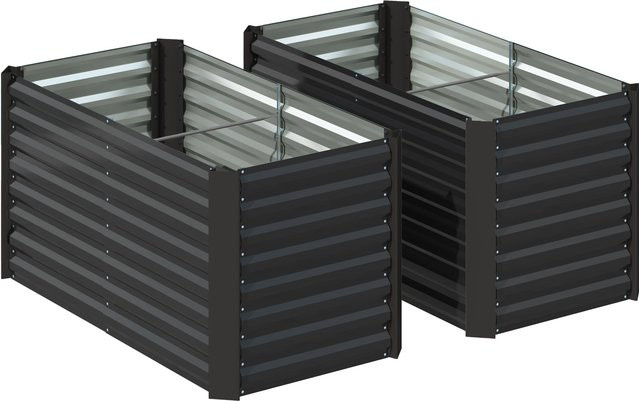 Outsunny 2er-Set Hochbeet aus verzinktem Stahl in Dunkelgrau, B/T/H: 120 x 60 x 60 cm - Bild 1