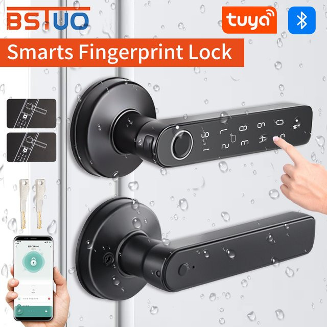 Tuya Bluetooth Smart Türschloss in Schwarz mit Fingerabdruck, Passwort und digitalem Schlossgriff sowie optionalem WLAN-Gateway - Bild 1
