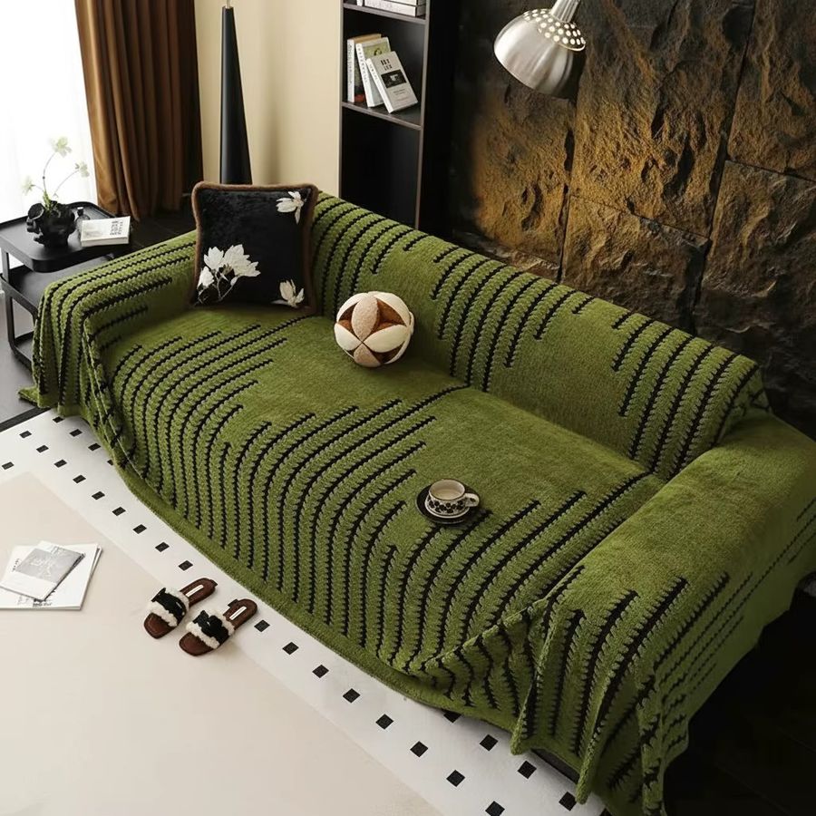 Dunkelgrünes Plüsch-Sofahandtuch im böhmischen Jacquard-Stil als weiche und dicke Decke für dein Wohnzimmer - Bild 5