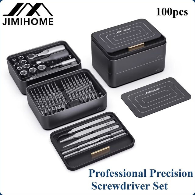 JIMIHOME Präzisions-Schraubendreher-Set 100-teilig mit Ratschenschlüssel in Schwarz für die Reparatur von Tablet, Handy und Haushaltswerkzeug - Bild 1
