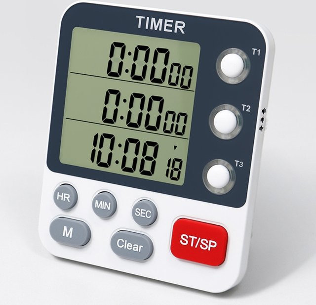 OOTDTY Digitaler Dual Küchentimer mit 3 Kanälen, Count Up/Down Zeitschaltuhr und Stopwatch, großes Display und einstellbares Lautstärkeniveau - Bild 1