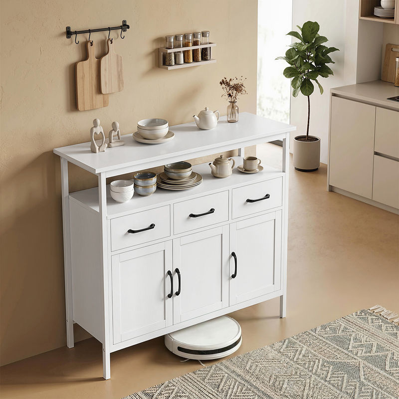 HOMCOM Sideboard Kommode mit 3 Schubladen und 2 Türen, moderner Küchenschrank mit verstellbaren Regalen und offenem Fach, Weiß, B/T/H: 85 x 35 x 88 cm - Bild 2
