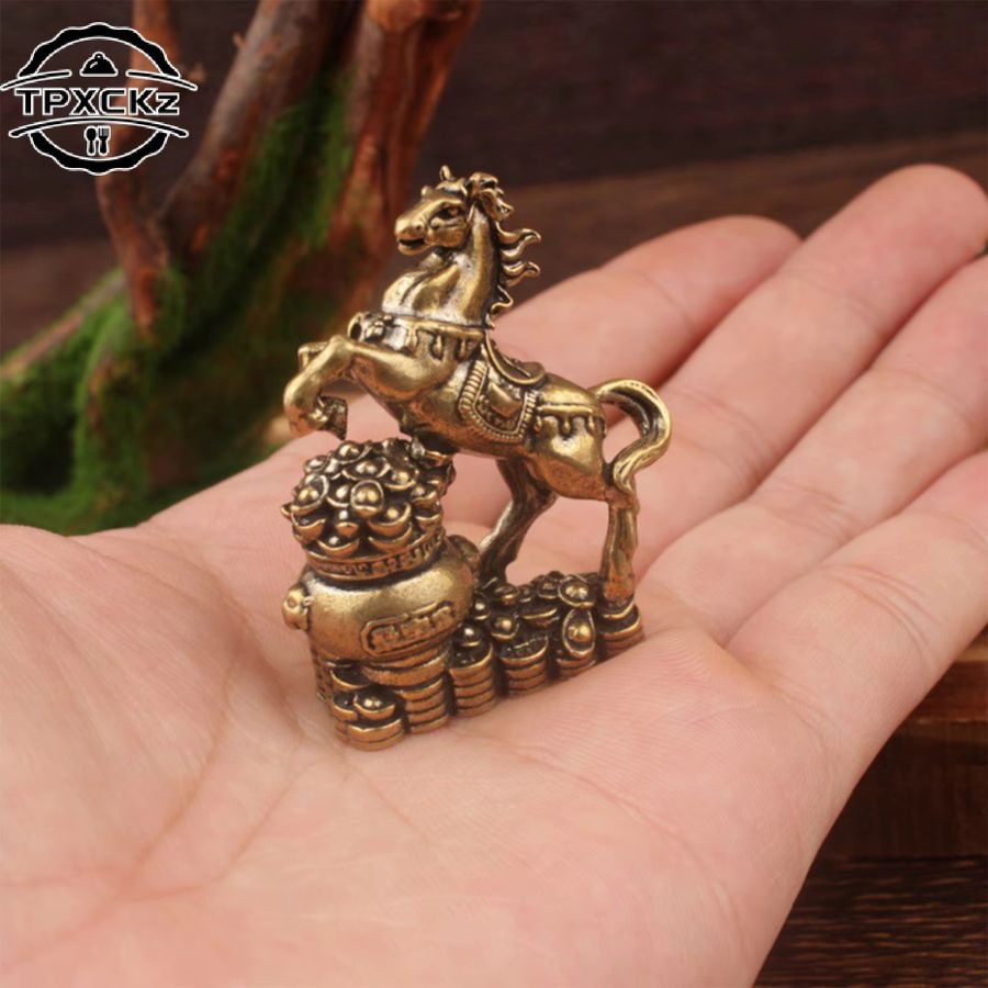TPXCKz Glücksbringer Pferd Statue aus Messing in Gold für Feng Shui Dekoration und Schreibtisch-Ornament - Bild 3