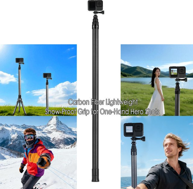 FEICHAO Unsichtbare Selfie-Stick-Drohne für Insta360 X4 X5 GoPro Max und DJI OSMO 360 Kameras, ausziehbares Kohlefaser-Einbeinstativ, Schwarz, Länge: 3 m - Bild 1
