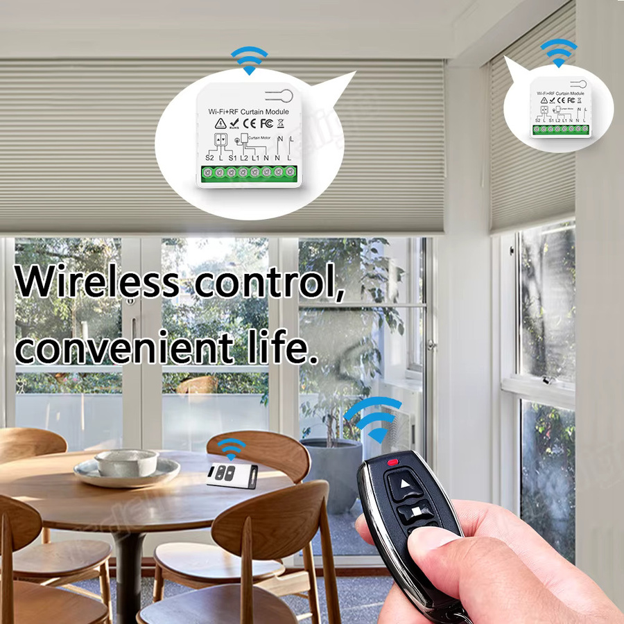 Tedeligo WiFi Smart Vorhang Schalter und elektrische Rollladen Steuerung mit Tuya App, Sprachsteuerung für Alexa und Alice sowie 433 MHz Fernbedienung in Weiß - Bild 4