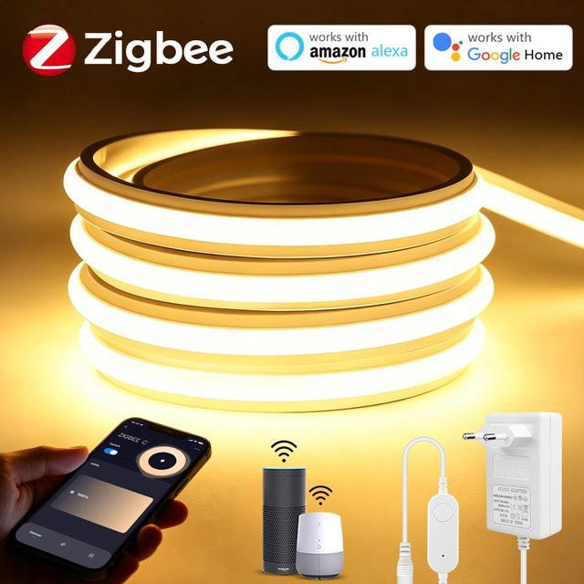 Gyarfas Zigbee Tuya COB LED-Lichtstreifen 24V in Warmweiß, Dimmbares Neon-Silikon-Gel-Band für Küche und Schrank, Wasserdichtes Unterbaulicht in Weiß - Bild 1