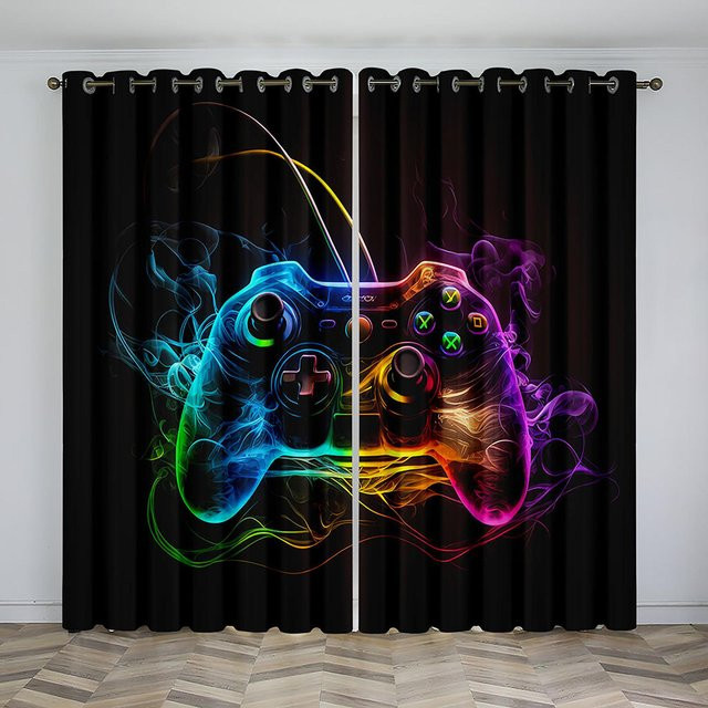 Yiran Furniture Gamepad Controller Vorhänge für Kinderzimmer und Wohnzimmer, 2er-Set, halbtransparent, Polyester, Mehrfarbig, B: 65 cm, H: 60 cm - Bild 1