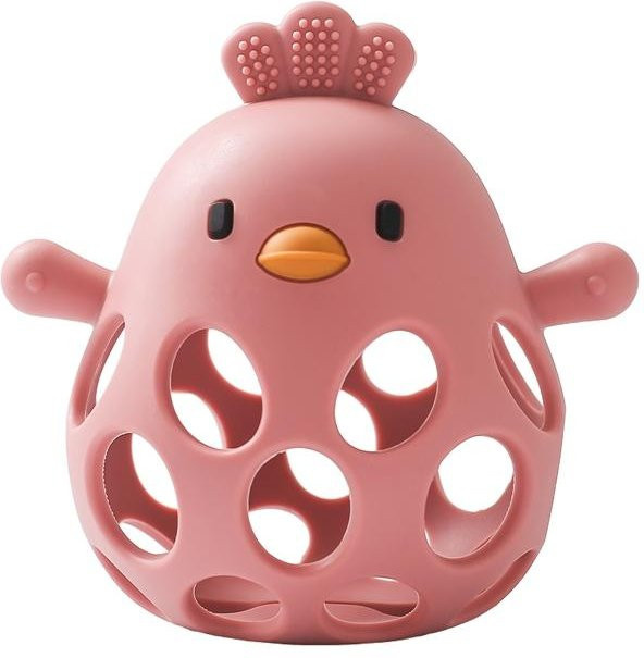 Binchi Outdoor Product Baby Silikon Beißring Huhn in Bunt und Rosa, BPA-frei Beißspielzeug für Neugeborene zur Zahnpflege - Bild 1