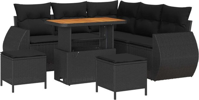 vidaXL Gartensofa-Set in L-Form mit 8 Kissen, Schwarz, Poly-Rattan und Metallgestell - Bild 1