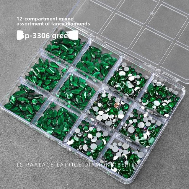 SZwatch Nagelkunst Schmuck, bunte Strass-Nagelsteine aus Harz, 12 Fächer - Bild 1
