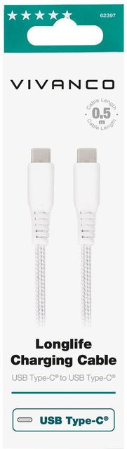 Vivanco LongLife USB Type-C Daten- und Ladekabel, Weiß, 0,5 m - Bild 1