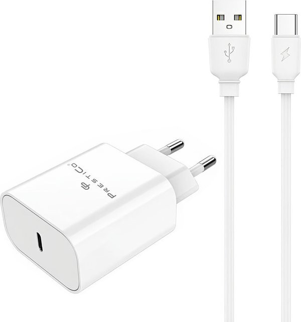 Netzladegerät Prestico F15S-C mit USB-C Kabel, 30W, 3A, Weiß - Bild 1