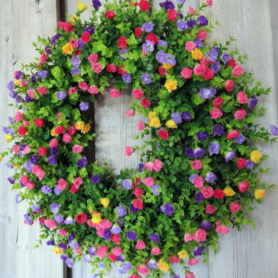 Amusedly Künstlicher Blumenkranz mit Eukalyptusgirlande und bunten Blumen, Durchmesser: 28 cm - Bild 3