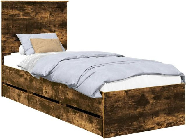 vidaXL Bettrahmen aus Holz in Raucheiche, Braun, B/T/H: 80-90 x 190/200 cm - Bild 1