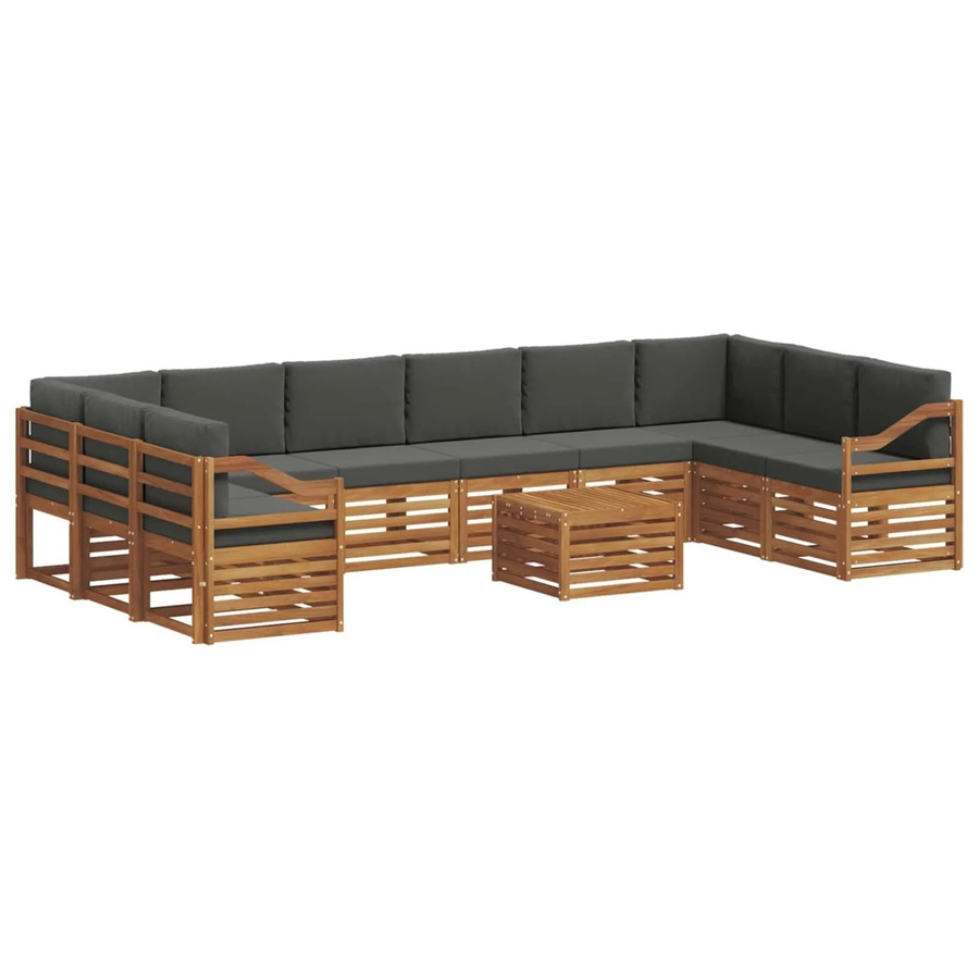 vidaXL Sofagarnitur aus Massivholz Akazie in L-Form, 11-teiliges Set mit Polstern in Natur und Anthrazit - Bild 2