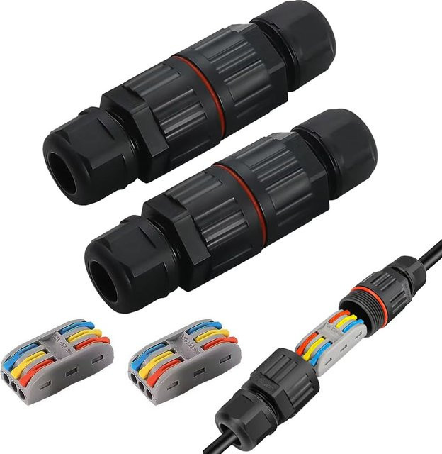 AOKIN 2er Set IP68 Wasserdichte Anschlussdose für Outdoor Kabelanschluss mit 2pin und 3pin Schnellanschluss - Bild 1
