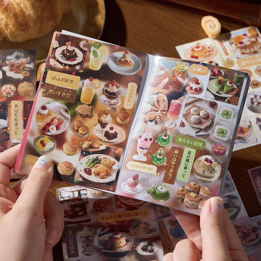 Kawaii Japanische Retro-Küche Sweet Treat Stickerbuch für Scrapbooking und DIY Junk Journal, Pink und Multicolour - Bild 1