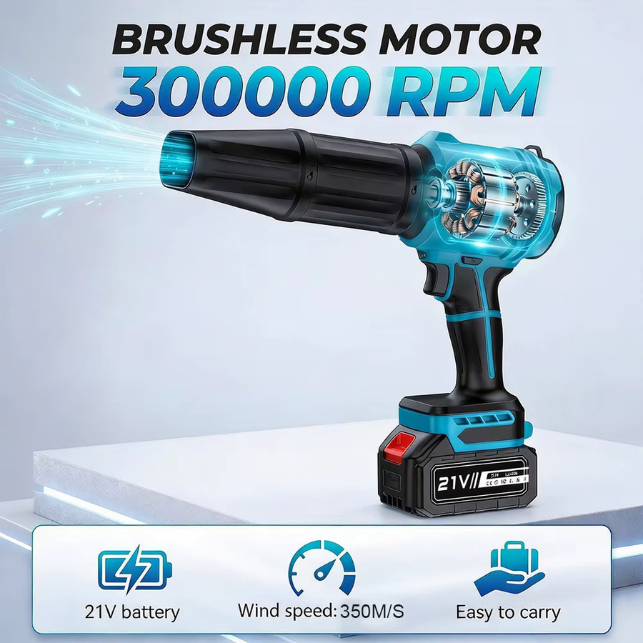 Makita Kabelloser Elektrischer Laubbläser mit 3500W Turbo-Lüfter und 2 Düsen, Blau, für 21V Akku - Bild 7